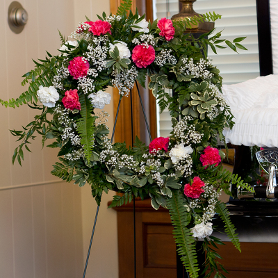 Carnation Classic Wreath from Casey's Garden Shop & Florist, Bloomington Flower Shop
